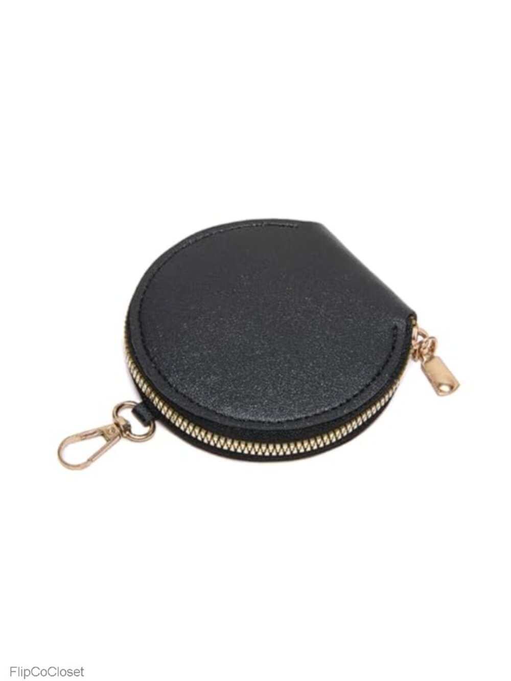 PU Leather Round Zipper Coin Purse with Keychain, Pocket-Sized Change Pouch,